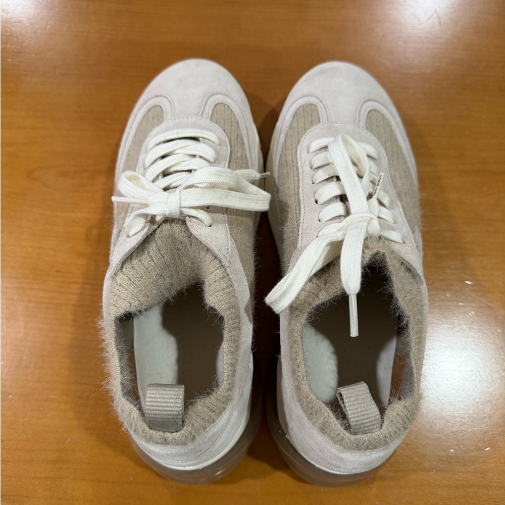Tory Burch Cream Suede & Knit Platform Sneakers - Picture 4 of 5